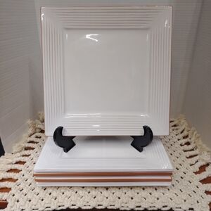 Molde Square Large Dinner Plates Made In Portugal Set of 4 Glazed Redware 11x11"